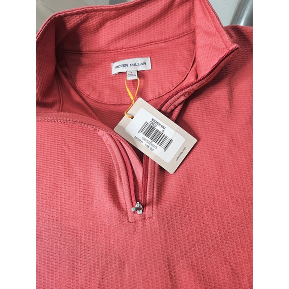 Peter Millar Men's Cape Red Perth Oval Stitch Performance 1/4-Zip Size Small New - Picture 3 of 11
